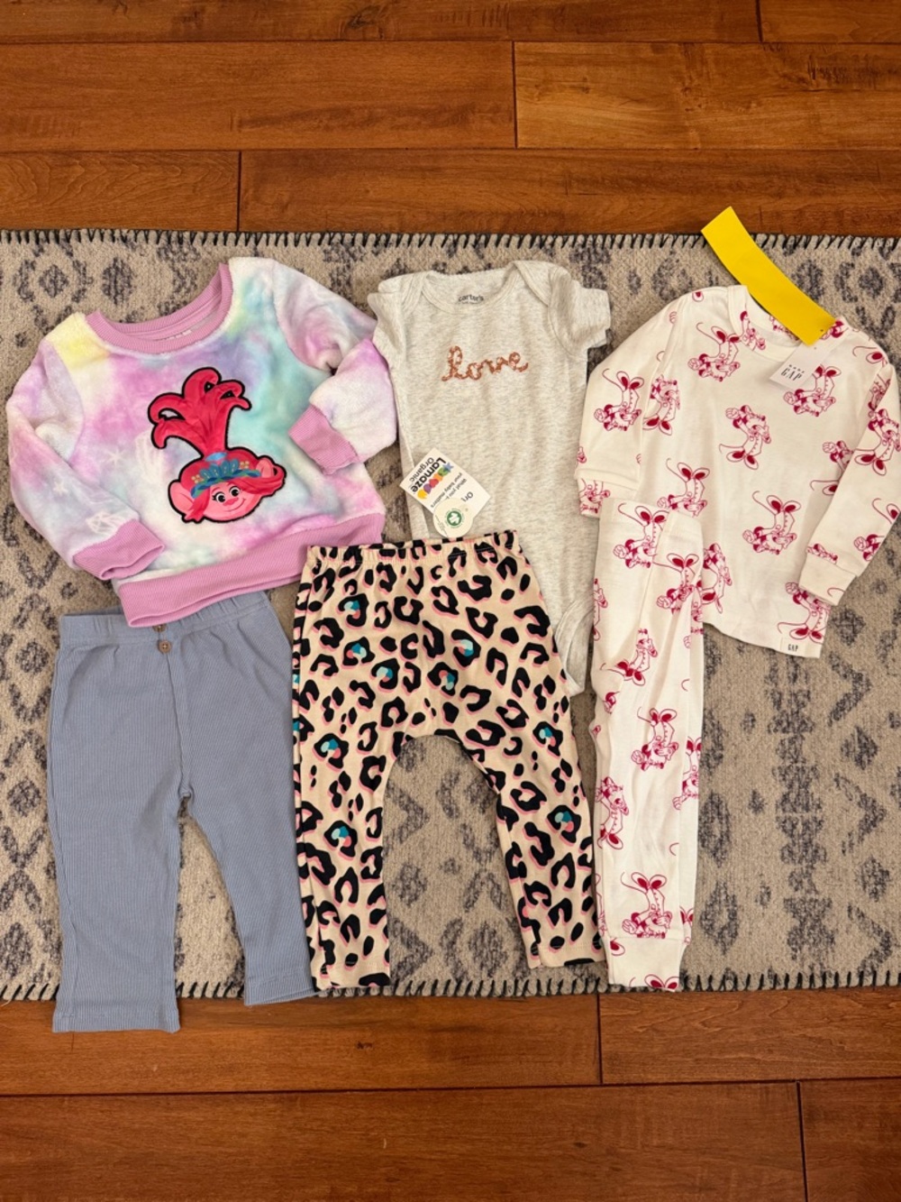 Trolls Pastel Tie-Dye Top & Minnie Mouse pajama set girls 6-12m bundle
